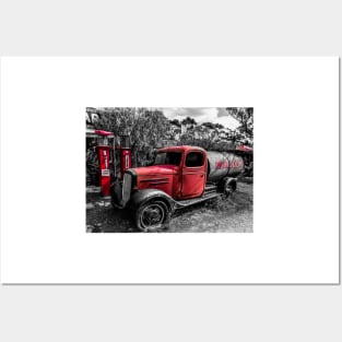 Red Vintage Fuel Truck Posters and Art